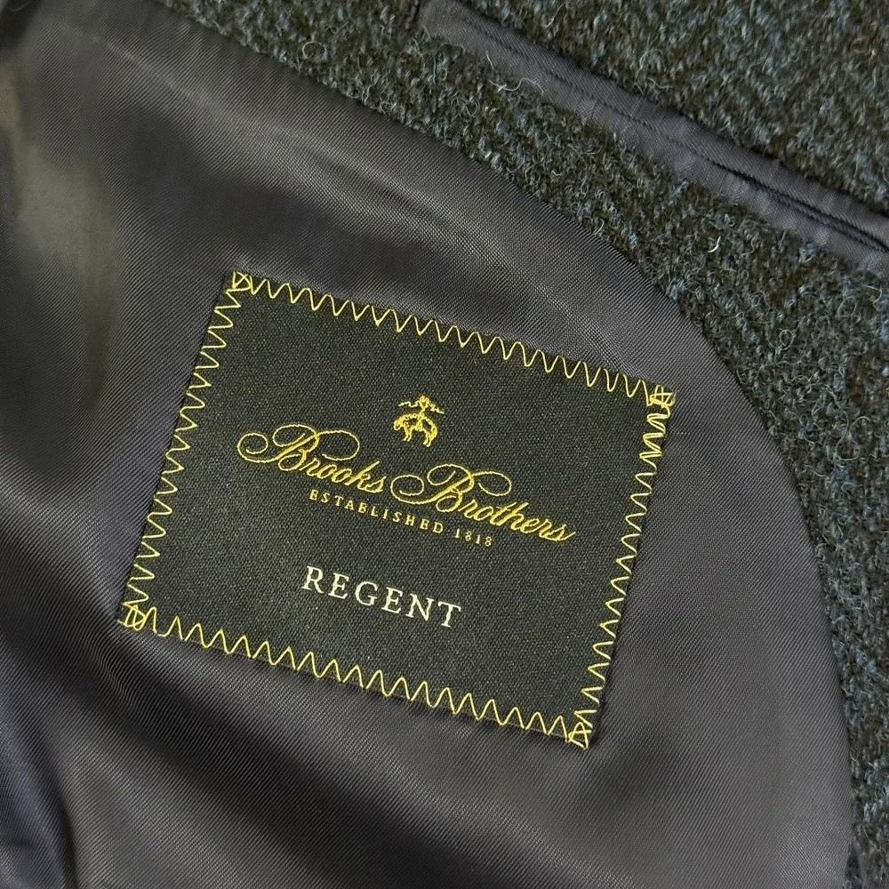Brooks Brothers Harris‎ Tweed Wool Blazer Navy Blue Herringbone Regent Fit 44R
